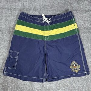 Polo Ralph Lauren Swim Trunks Men's XXL Blue Colorblock Crest‎ Big Pony Pockets